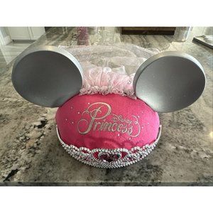 DISNEY PARK MINNIE MOUSE PRINCESS‎ BRIDE EARS HAT PINK BRIDAL VEIL TIARA CROWN